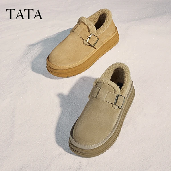 Tata他她热可可加绒勃肯鞋女鞋厚底保暖毛毛鞋雪地靴秋冬WDX27AM4