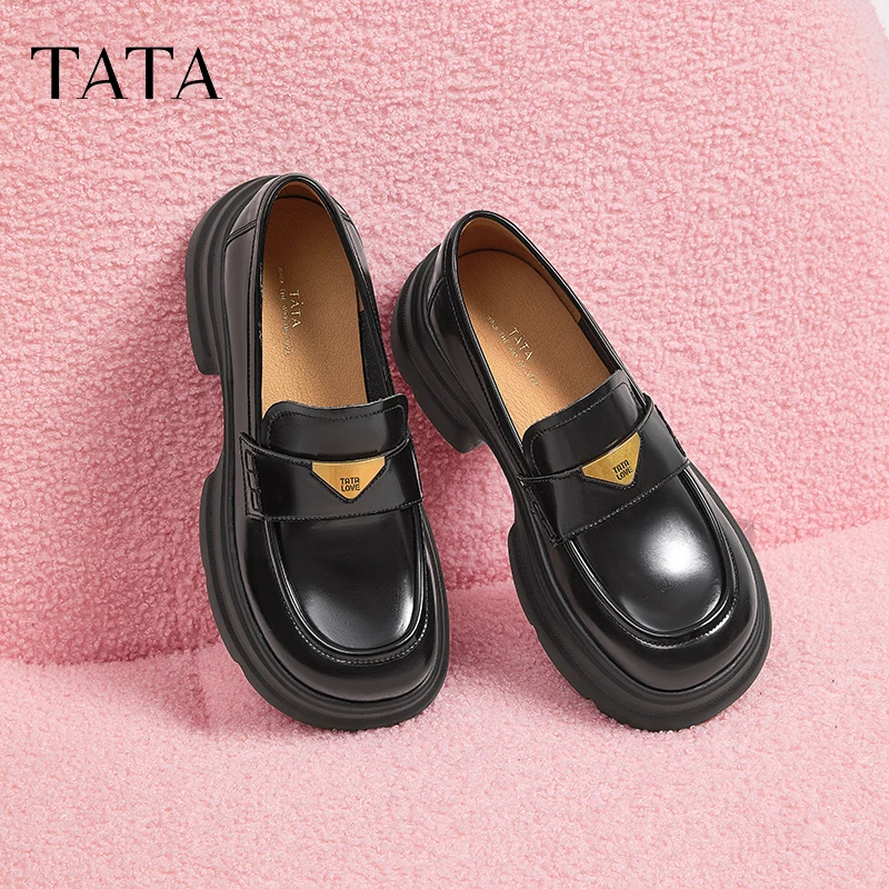 Tata他她侦探家复古真皮厚底乐福鞋女鞋英伦风小皮鞋单鞋7OL29AA5