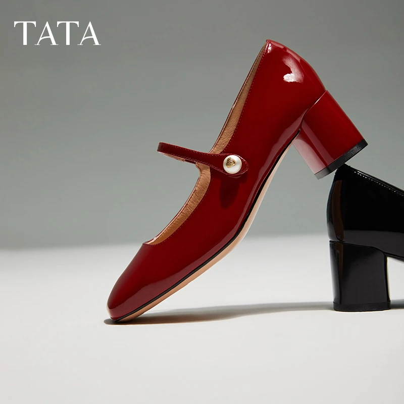 Tata他她气质粗跟玛丽珍鞋女鞋通勤单鞋小皮鞋2025夏新款7YU06CQ4
