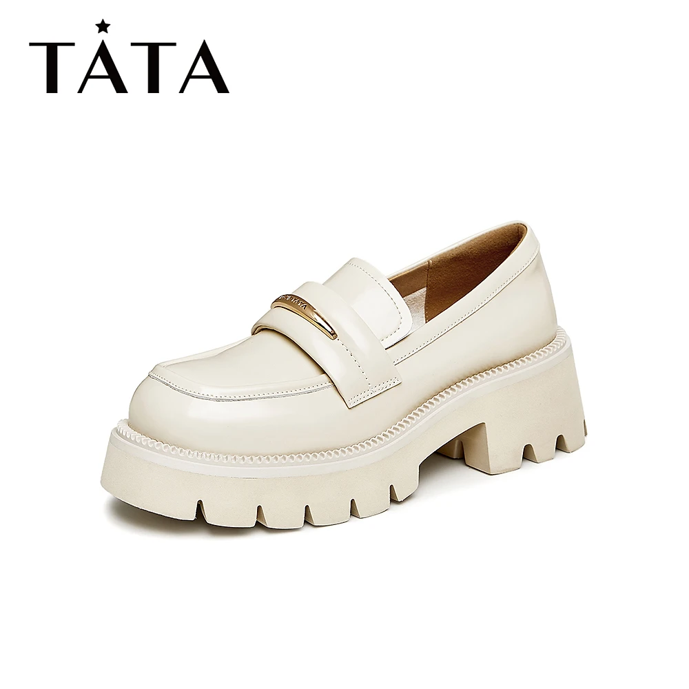 Tata他她牛皮浅口英伦厚底乐福鞋粗跟单鞋女软面秋季新款W9DA2CA3