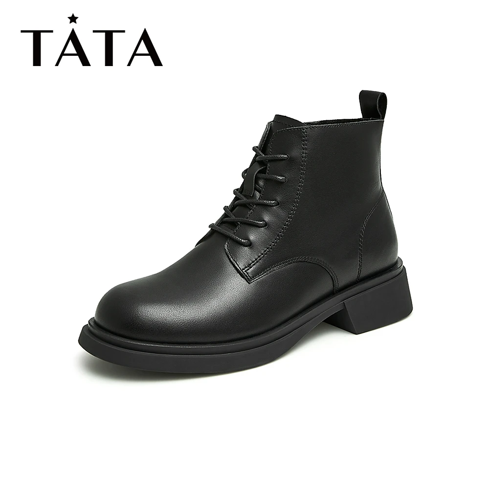 Tata他她时尚黑色马丁靴女英伦风短靴女短筒靴子冬季