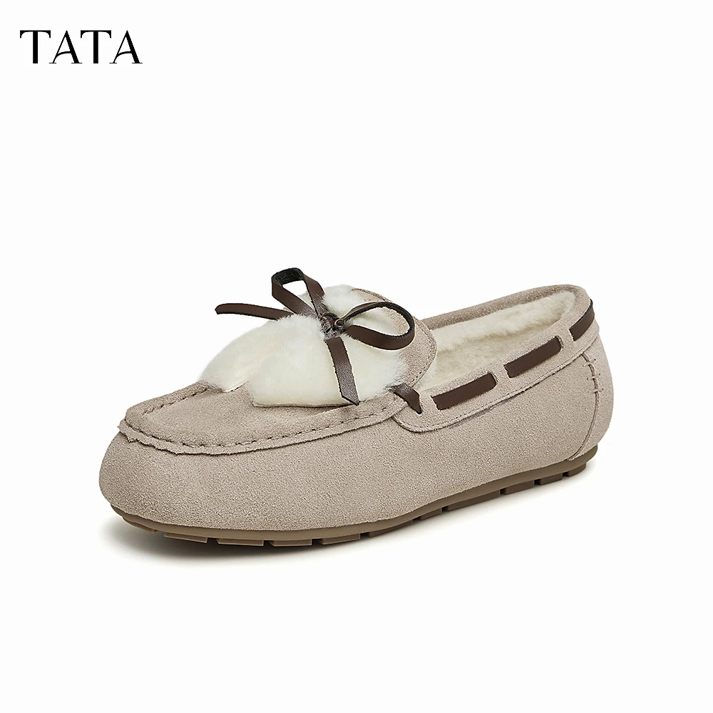 他她冬时尚休闲蝴蝶结厚底圆头毛绒毛毛鞋DWBQ1DA3