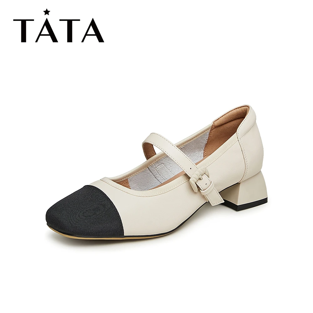 Tata他她真皮粗跟玛丽珍鞋女软面秋季新款XAB01CQ3