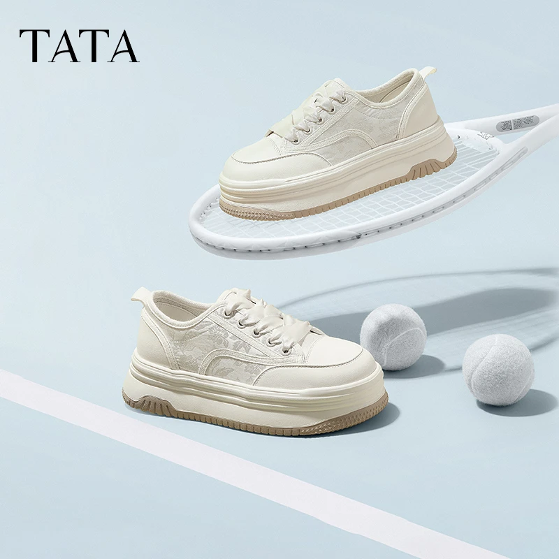 Tata他她新中式厚底板鞋女鞋休闲百搭小白鞋2025秋季新款DWBX6CM4