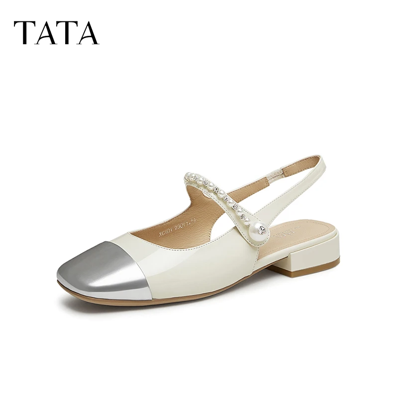Tata他她法式气质包头凉鞋女款平底浅口单鞋2024夏季新款XGT01BH4