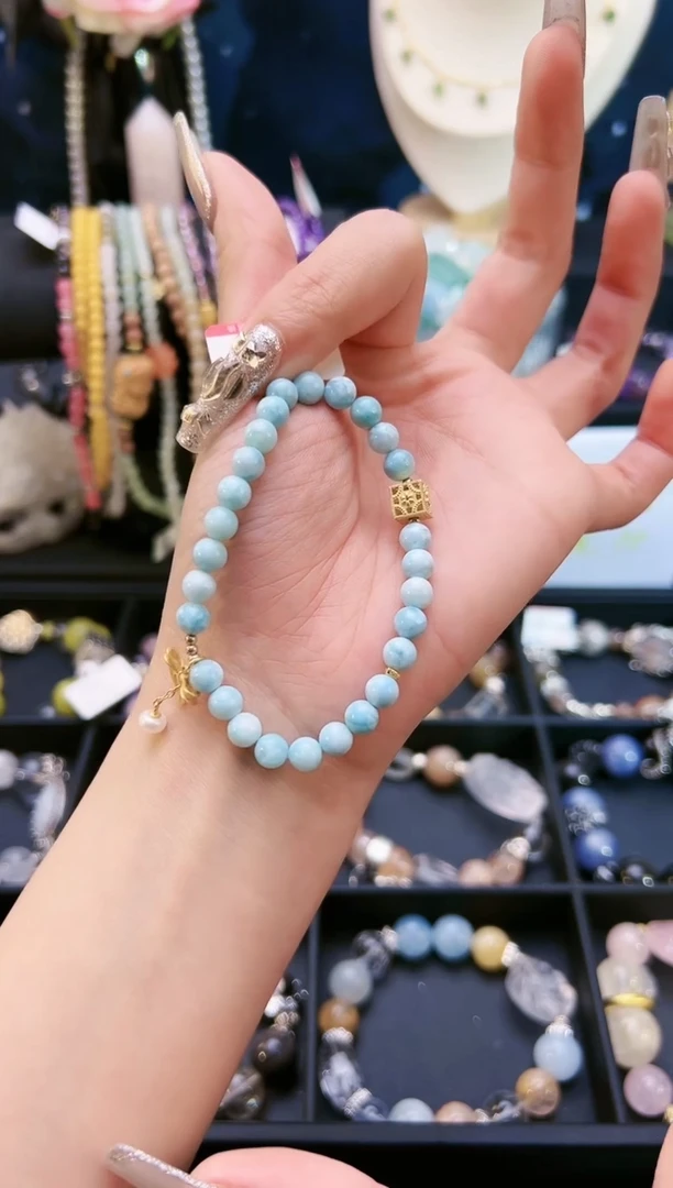 【闪购商品】针钠钙石（海纹石）手链银S925镶嵌微瑕颜色微差