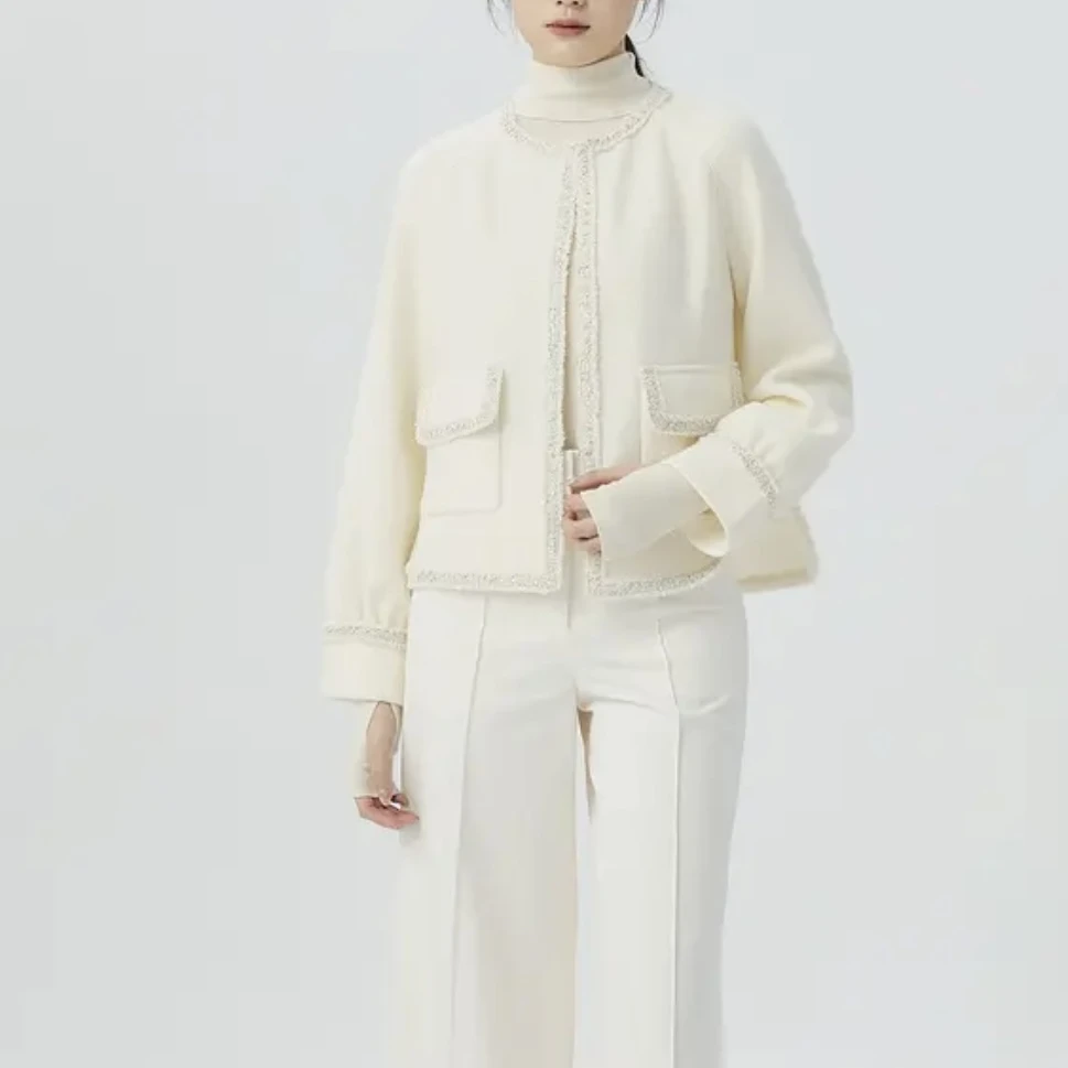 压缩羊毛秋冬百搭圆领气质千金小香风花呢外套5400312