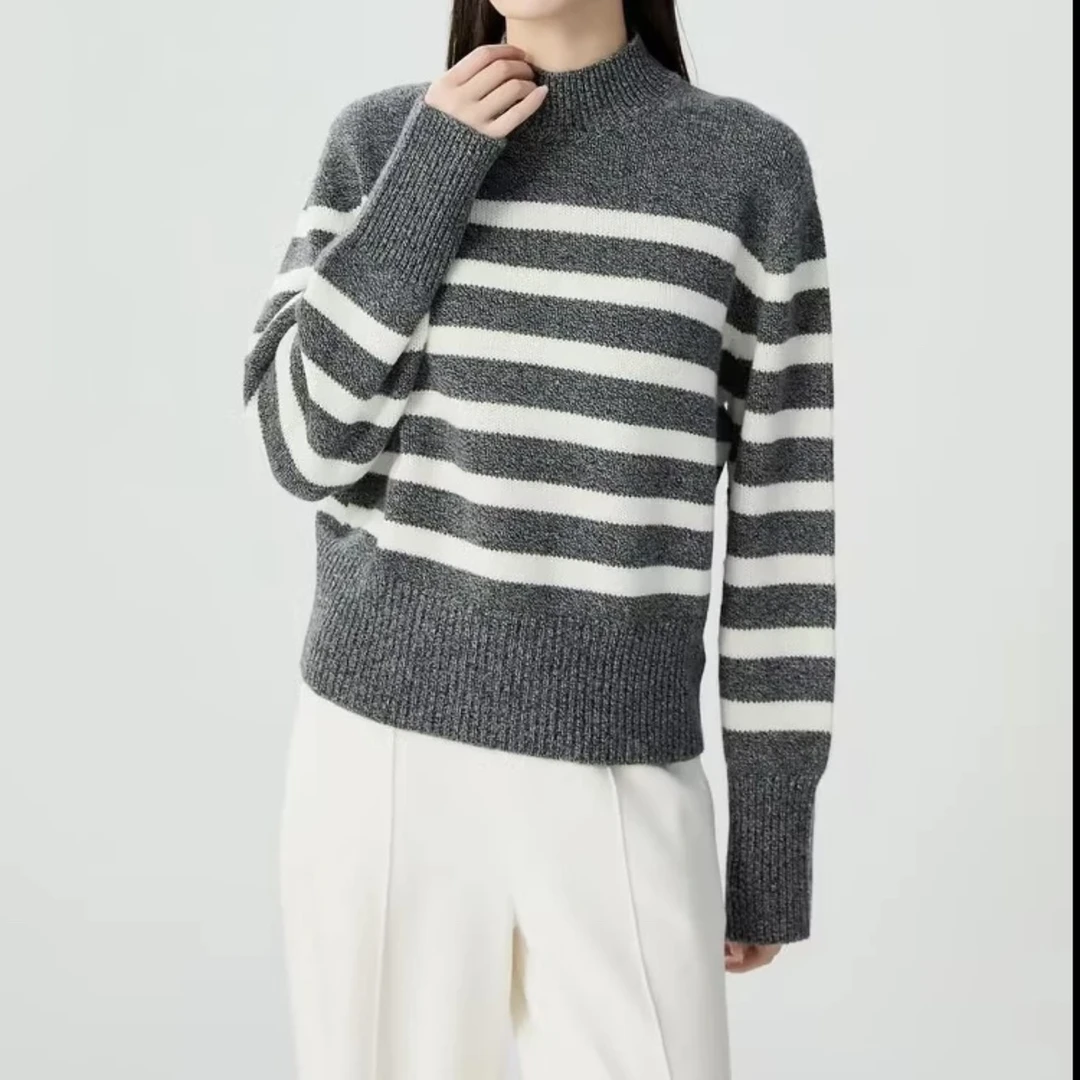 舒适松弛感羊绒无缝粗针条纹毛衣氛围感女5399774
