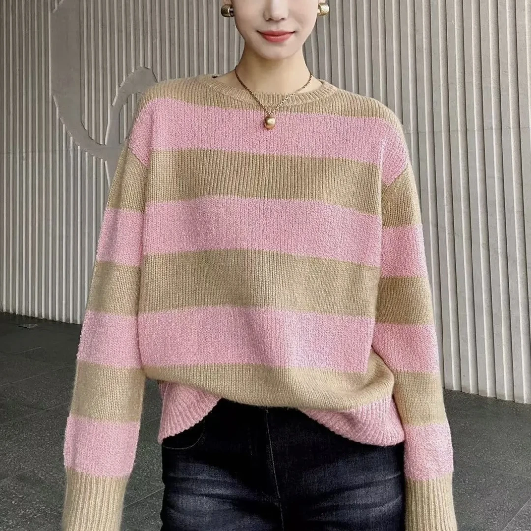 宽松套头长袖针织衫女百搭条纹时尚圆领秋冬 5399748