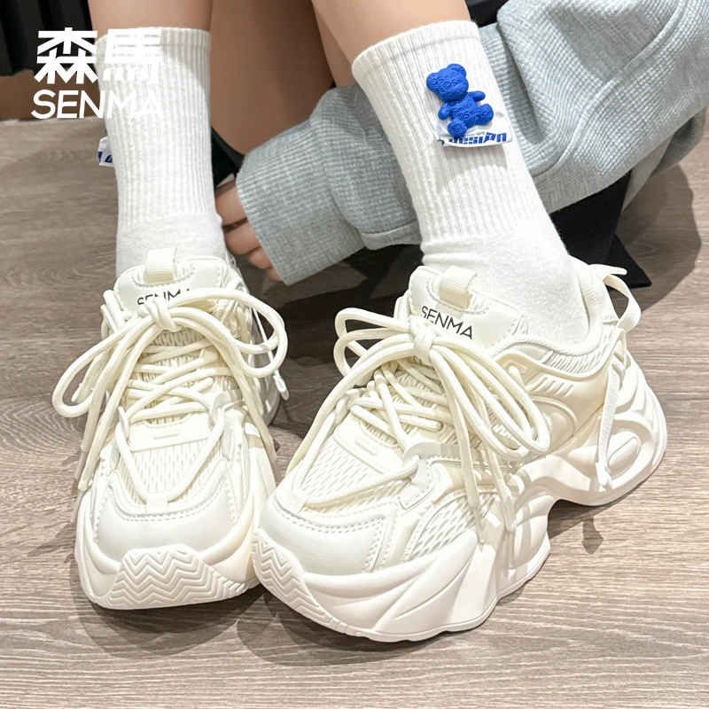 森马女鞋厚底老爹鞋女网面秋季透气2025新款休闲鞋增高银色运动鞋