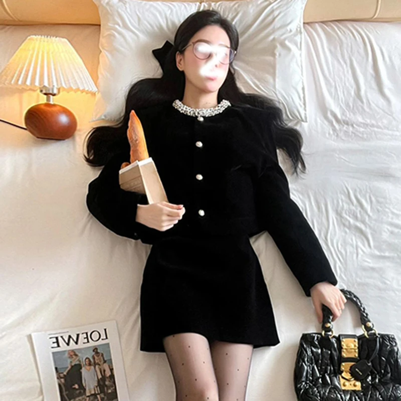 【两件套】2025新款秋季富家千金赫本风法式上衣半身裙子两件套2316