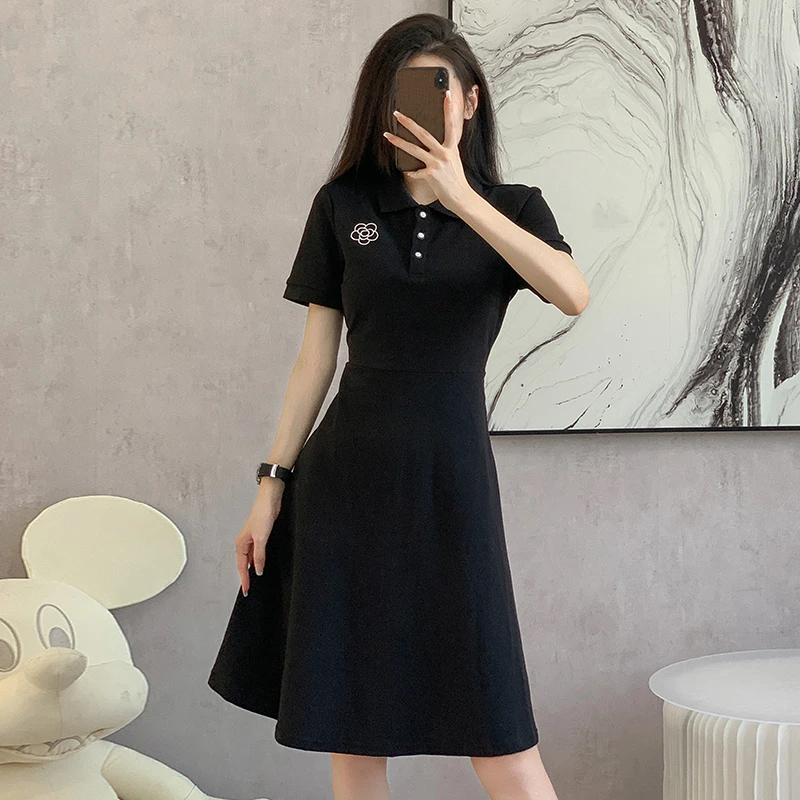 宝藏衣橱2025时尚遮肉夏运动休闲修身连衣裙法式黑色裙子女9499