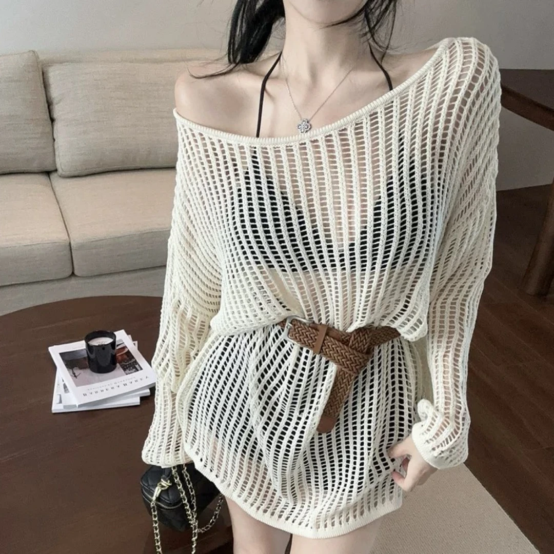 霖.【慵懒少女】韩系慵懒风镂空针织衫女设计感百搭长袖上衣