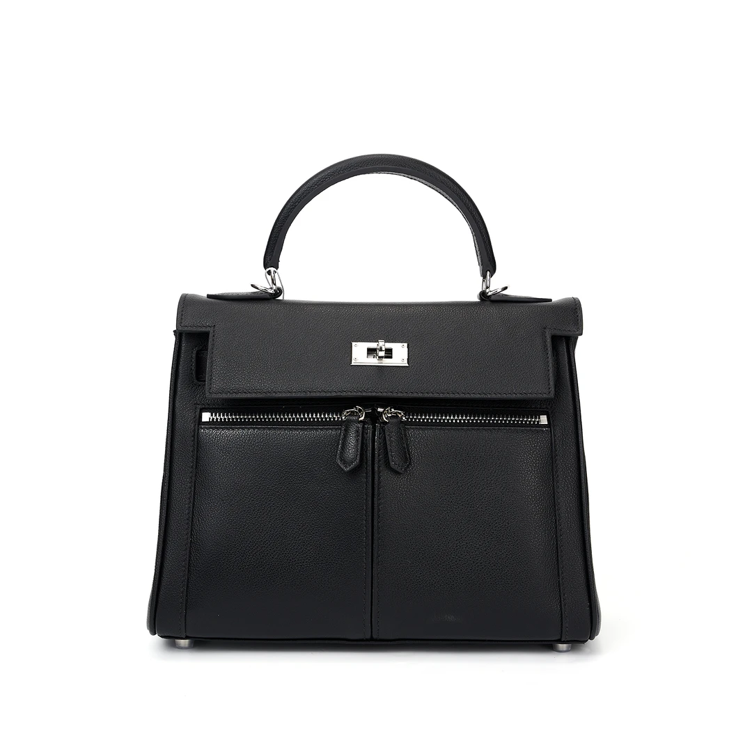 高级手工双口袋真皮包轻奢时尚感休闲百搭女士复古手提单肩斜挎包