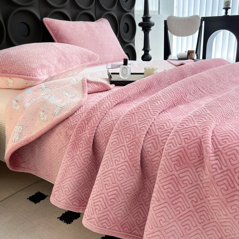 一面棉一面绒床盖单件牛奶绒夹棉加厚双面两用纯棉床单榻榻米炕单