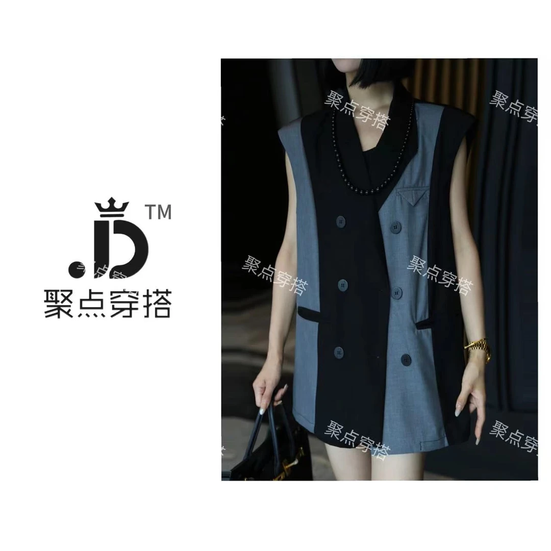 JUDIAN【艺术拼接】套装女小众独特设计拼色廓形马甲外套短裤两件套