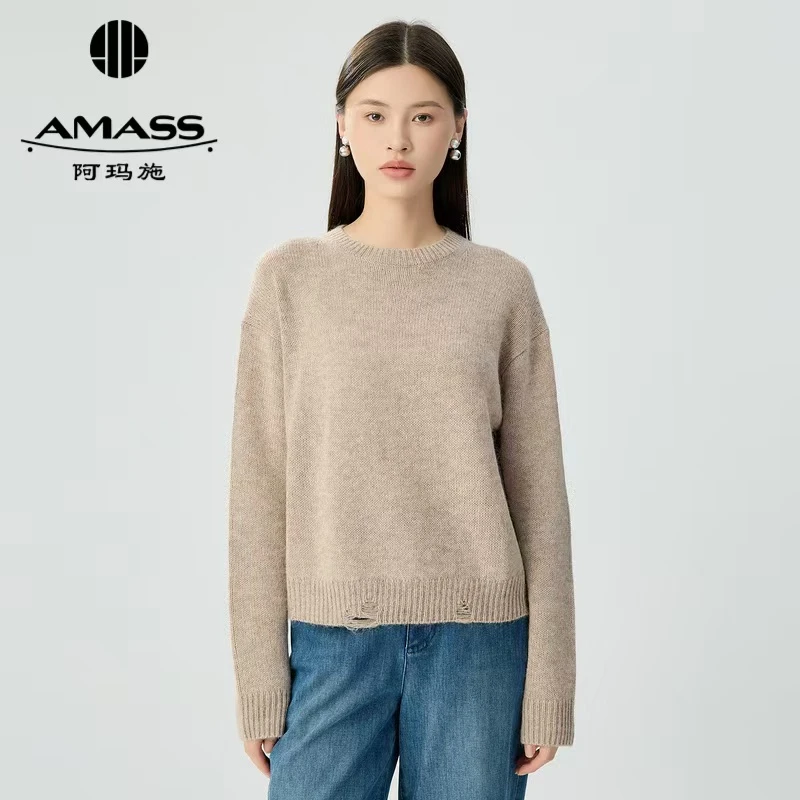 AMASS/阿玛施 秋冬简约时尚百搭圆领纯色毛针织衫5399761