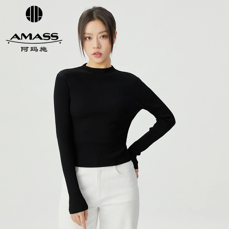 阿玛施/AMASS新款纯色素面百搭长袖针织5399686