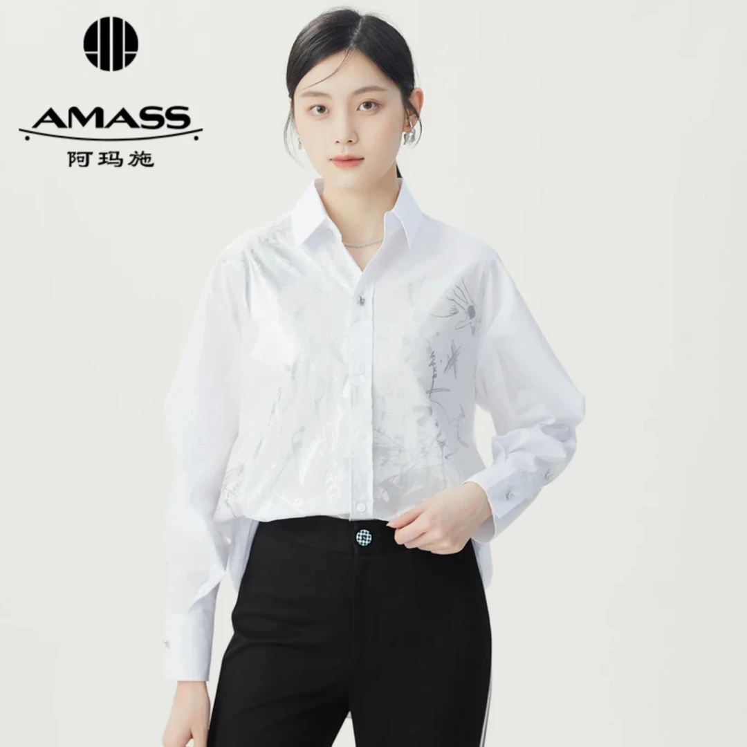 AMASS/阿玛施时尚百搭刷银工艺甜心熊印花童趣设计感衬衫5300910