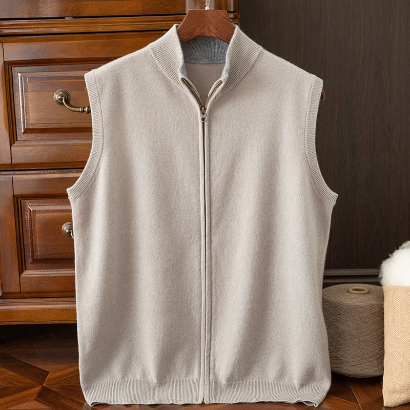 (商场同款)男士纯羊绒秋冬空气层拉链针织外穿马甲（均克重330克）