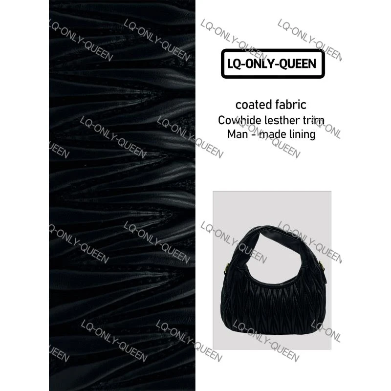 真皮女包褶皱手提月黑色