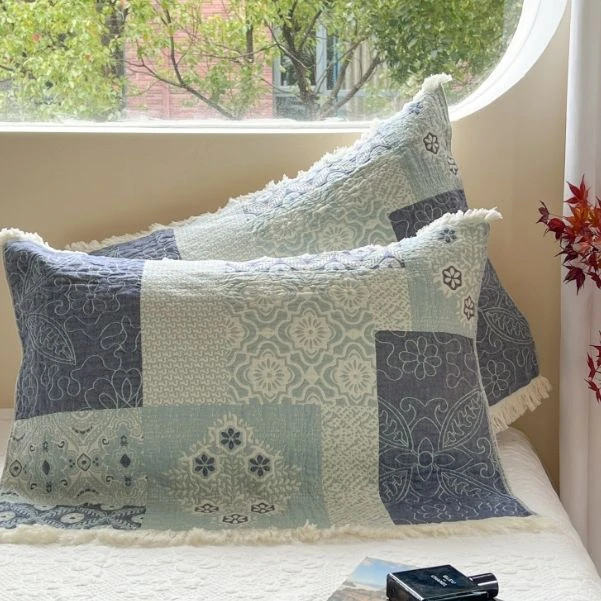 【枕巾枕套一对】流苏纯棉纱布亲肤四季通用枕巾枕套  威廉花园