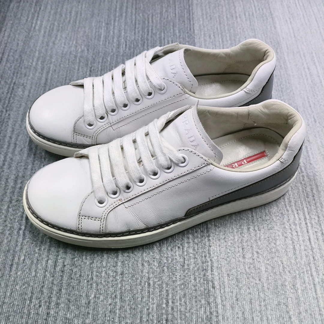 95新 Prada/普拉达 41码(偏大)/普拉达prada 白灰 板鞋/9新无原盒