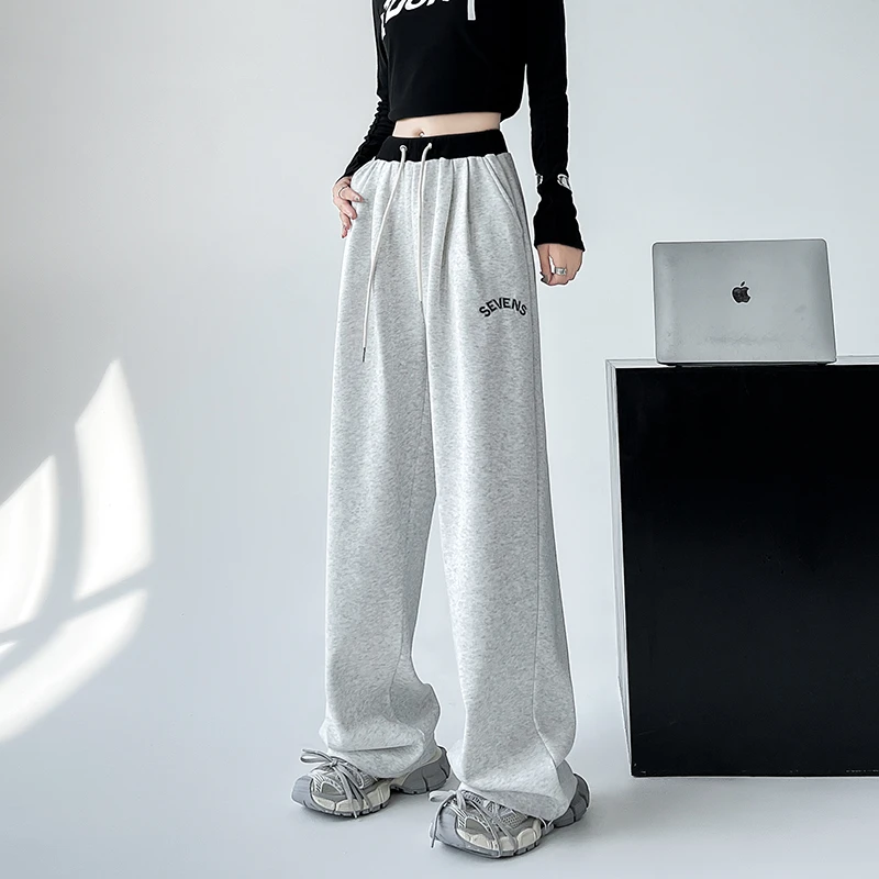 美式运动裤女秋冬宽松直筒2025新款高腰休闲卫裤显瘦小个子阔腿裤