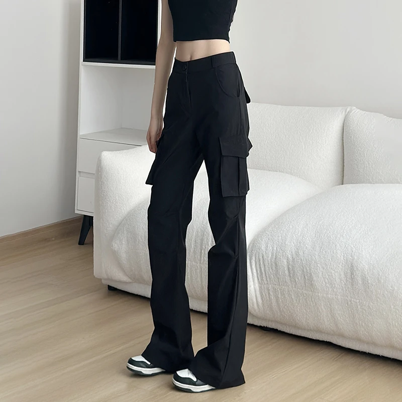 气质微喇叭工装裤女2025春秋季新款上档次窄版小个子黑色上班裤子