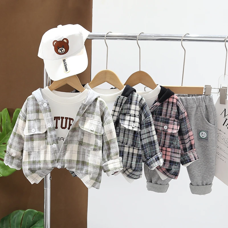 2024秋季新款男宝宝三件套长袖棉质衬衣外套韩版套装开衫0~6岁潮