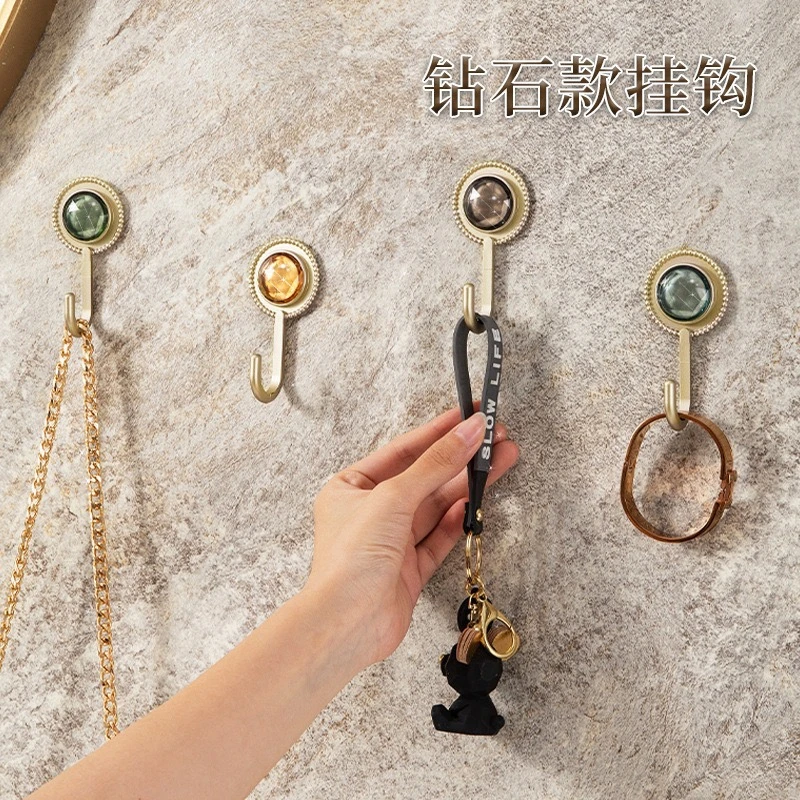 轻奢钻石无痕粘胶挂钩厨房浴室免打孔壁挂钥匙包包货架门后挂钩