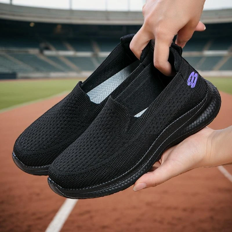 老人飞织鞋女款老北京布鞋女士健步鞋一脚蹬老人鞋散步鞋妈妈鞋子