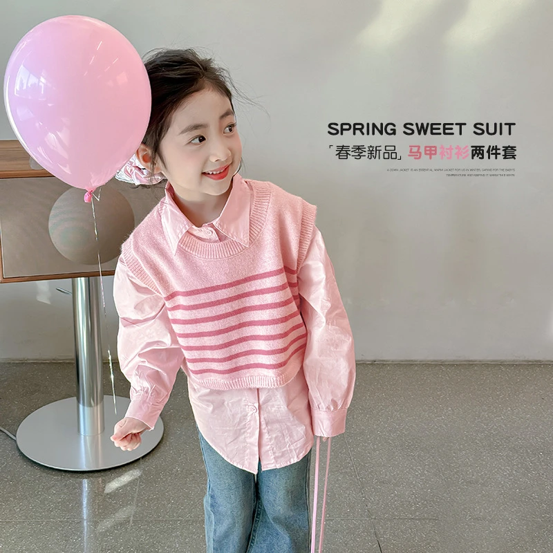 女童套装秋装洋气时髦2025新款女孩秋季衣服儿童春秋款衬衫两件套