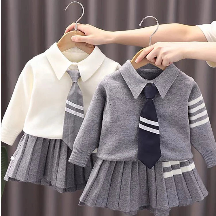 Loving Duck/爱萌鸭女童学院风长袖洋装春款针织童装小童洋气套装