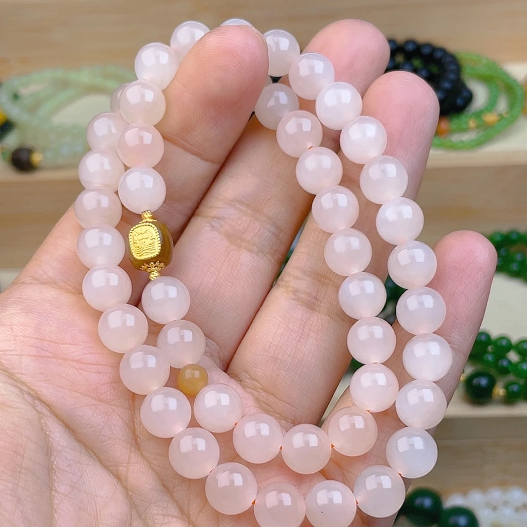 和田玉颈饰18K金镶嵌起荧光老熟粉卡8孤品