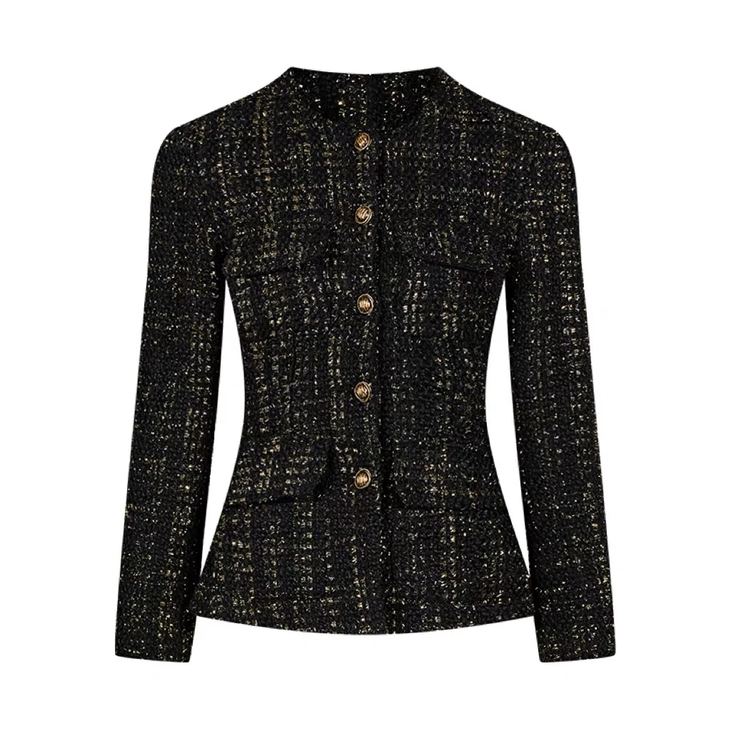 FIND YA WINGS重工金纱线闪亮片编织收腰修身名媛小香风外套女