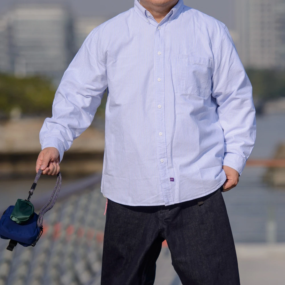 日系条纹衬衫 紫标同款 纯棉牛津布宽松条纹长袖衬衫 cityboy风