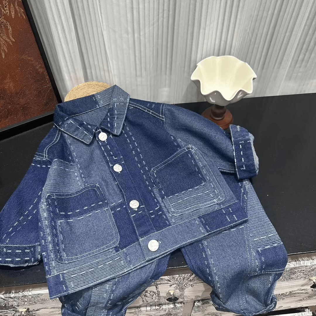 儿童2024新款春款牛仔中小童韩版2件套套装24A20