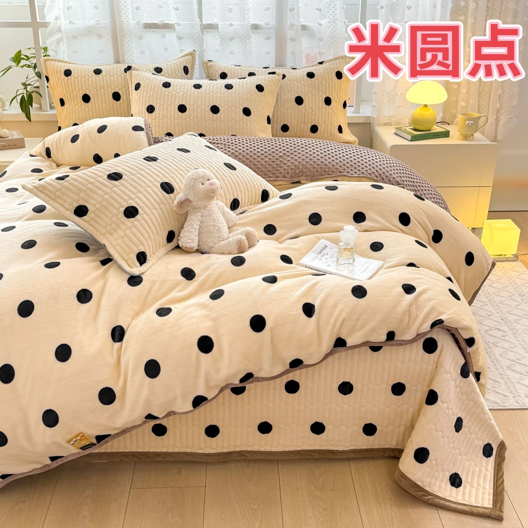 冬季加厚保暖牛奶绒豆豆绒床盖款四件套家用防静电套件