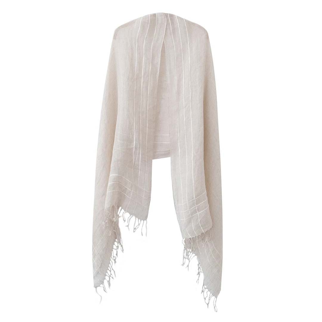 【尘烟】烟雾色百搭文艺流苏仙女风亚麻扎染渐变民族长款围脖