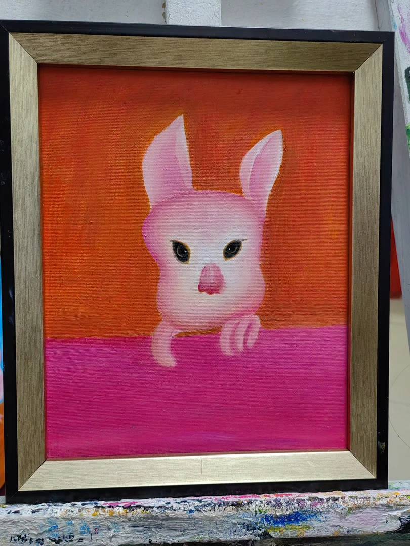 初夏手绘原创油画十二生肖之一兔宝