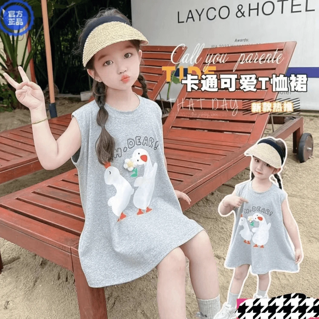 女童夏季慵懒风连衣裙儿童洋气A字大摆背心裙