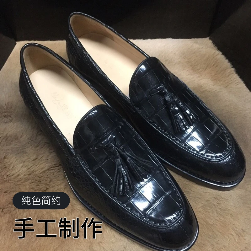 鳄鱼皮皮鞋男士真皮固特异手工皮鞋