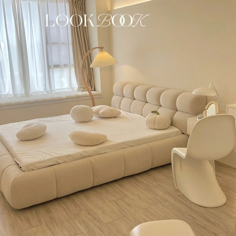 现代简约泡芙床意式轻奢主卧室1.8米双人床1.5米家用科技绒布