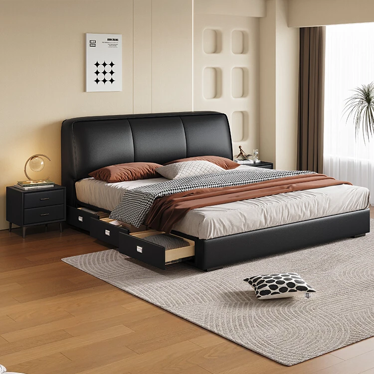 意式极简皮床轻奢现代简约主卧双人皮艺床软包储物婚大床