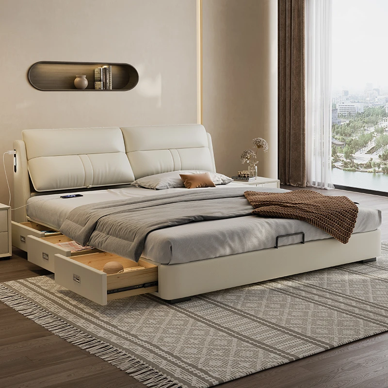 多功能皮床现代简约可调节抽屉式储物床小户型双人主卧软包婚床