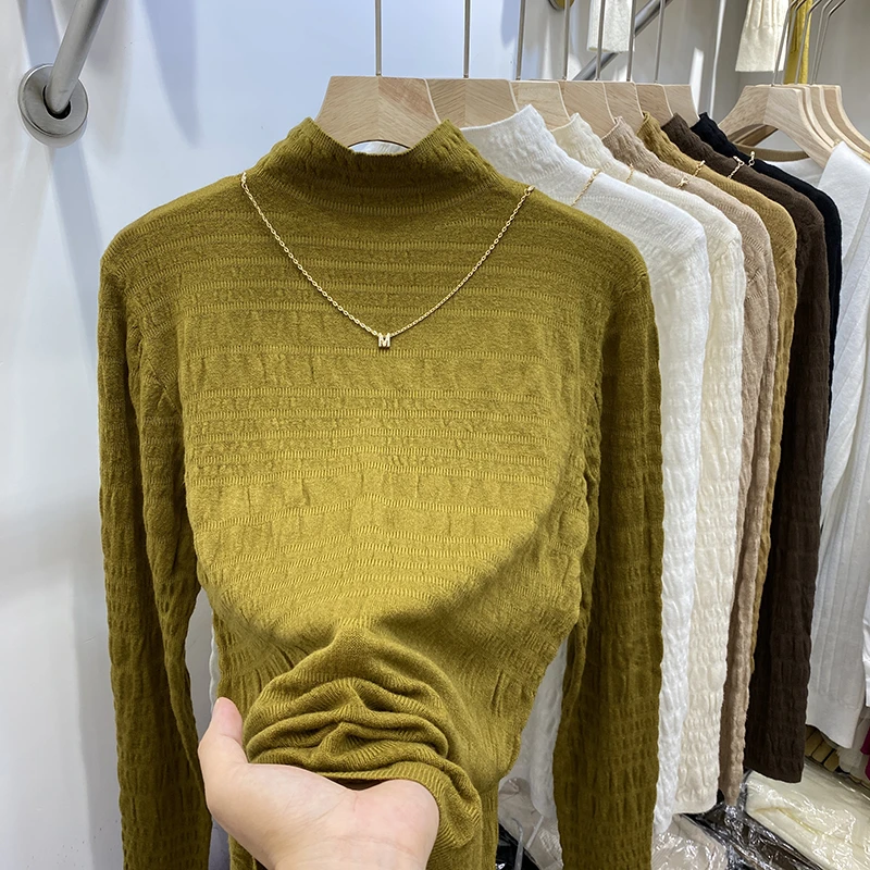 秋冬洋气内搭半高领毛衣女士纯色百搭针织衫修身长袖套头打底衫潮