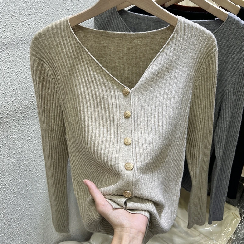 秋装百搭宽松针织外套女士洋气内搭外穿长袖V领毛衣开衫显瘦上衣