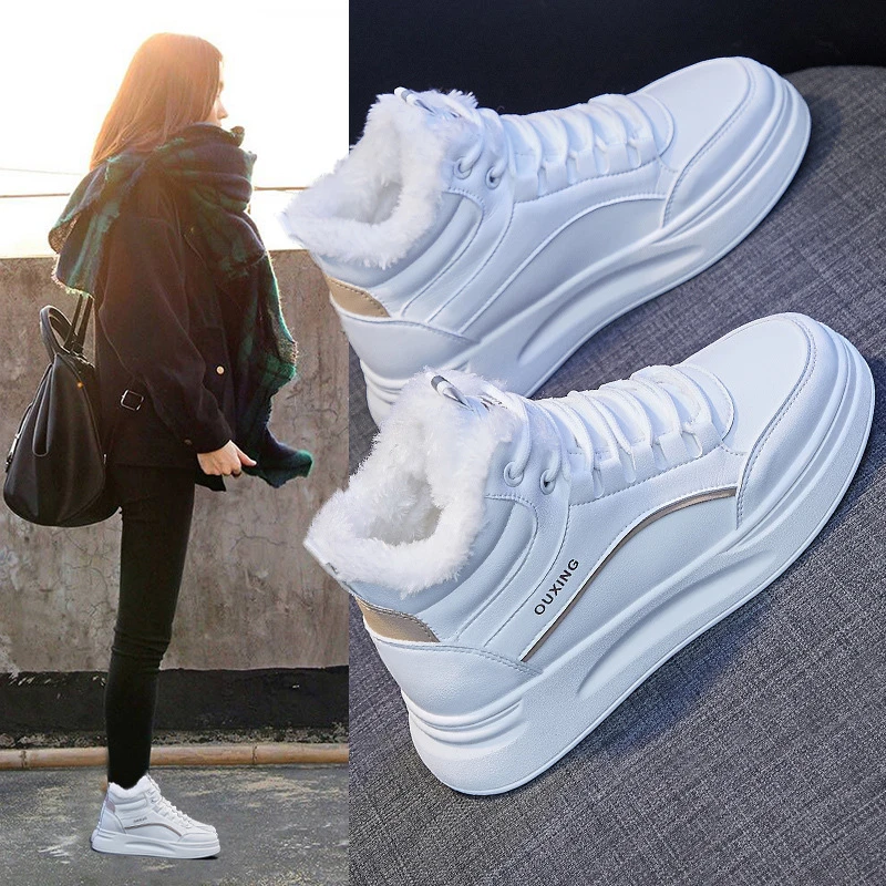 ins加绒高帮小白鞋女2024冬季韩版百搭学生板鞋保暖休闲鞋