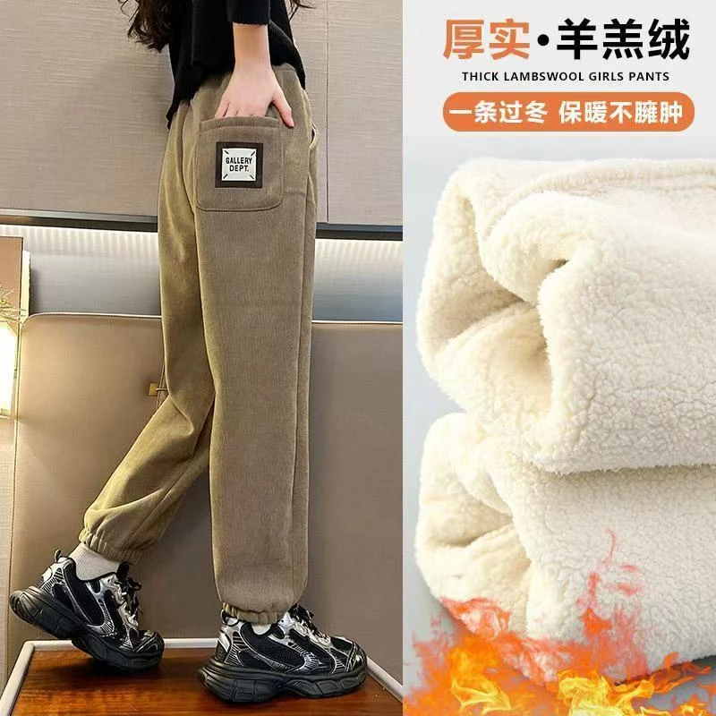 【【反季清仓】女童加绒裤子2025冬季新款女童棉裤一体羊羔绒运动裤